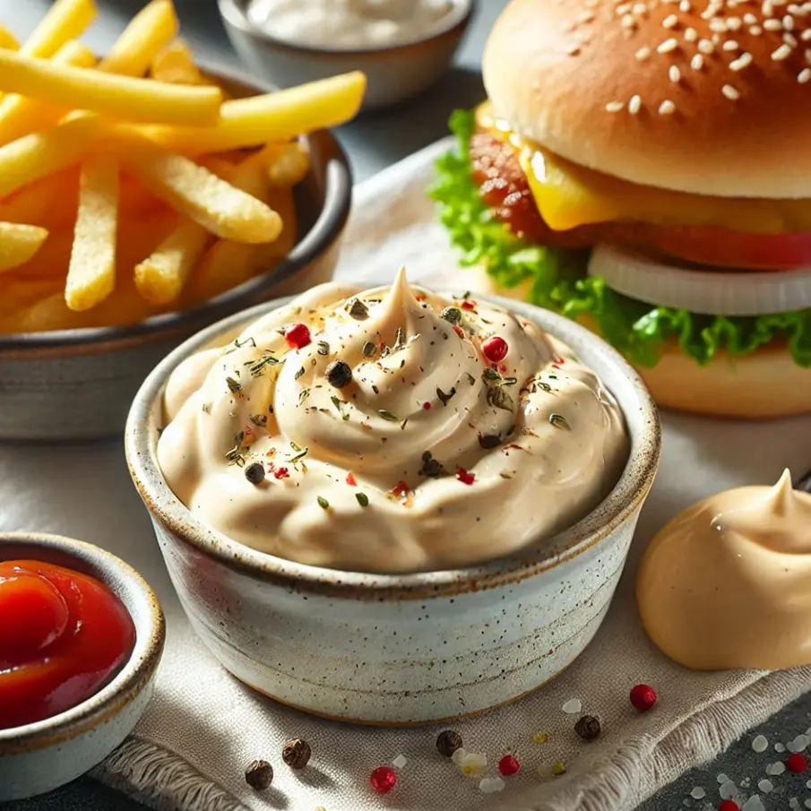 A creamy, tangy special burger sauce served in a bowl, perfect for burgers, sandwiches, or fries.