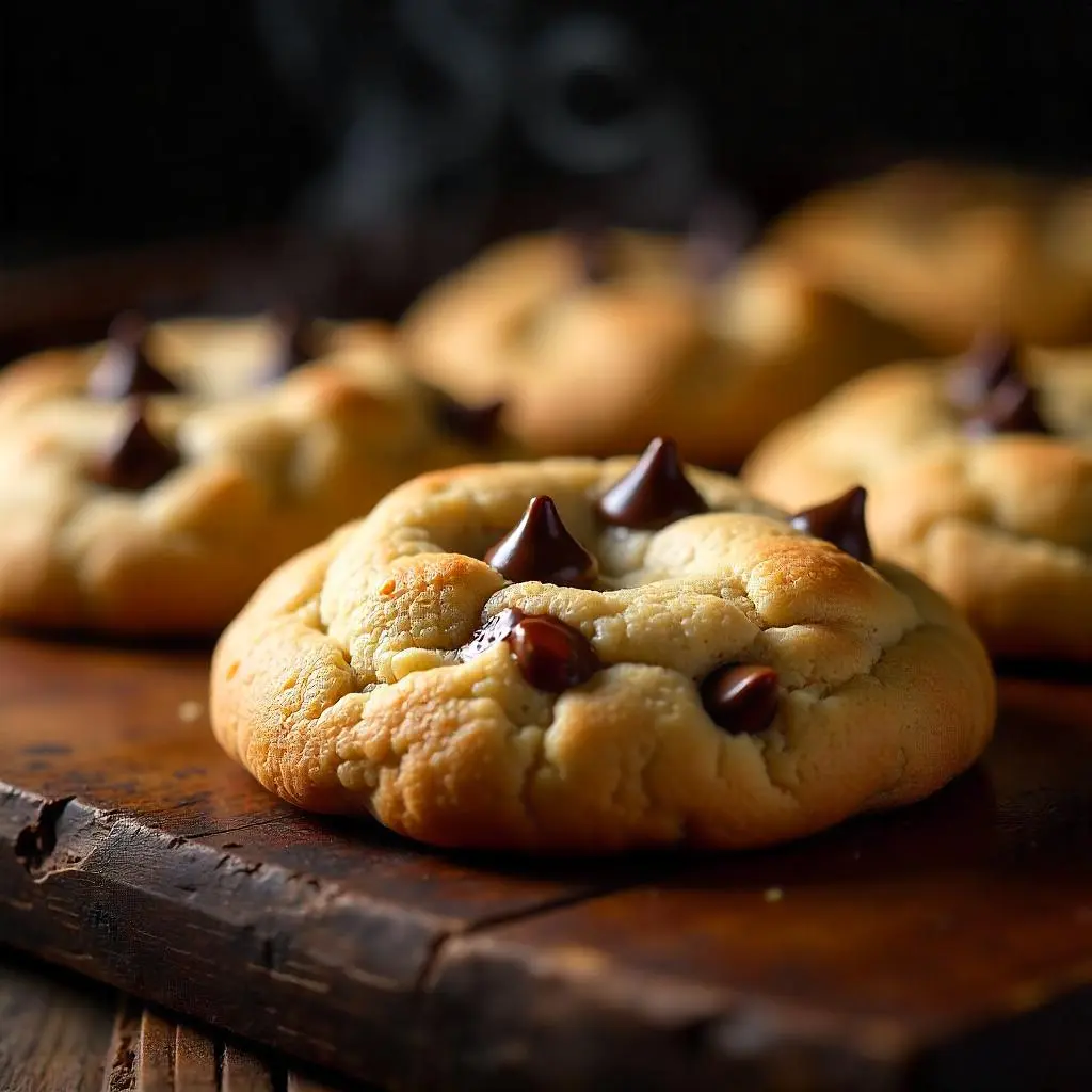 Golden-brown chocolate chip cookies with crispy edges and gooey chocolate centers, fresh from the oven – best chocolate chip cookies recipe