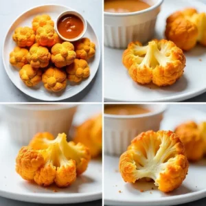 Crispy Vegan Cauliflower Bites served with dipping sauces