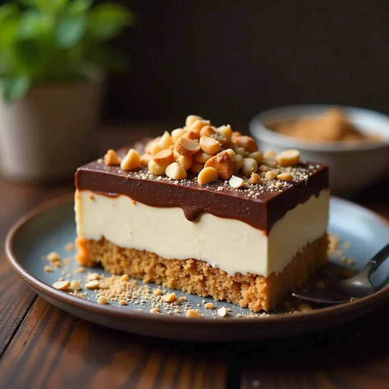 Decadent sugar-free low-carb gluten-free sex in a pan dessert with creamy layers, chocolate ganache, and crushed nut garnish